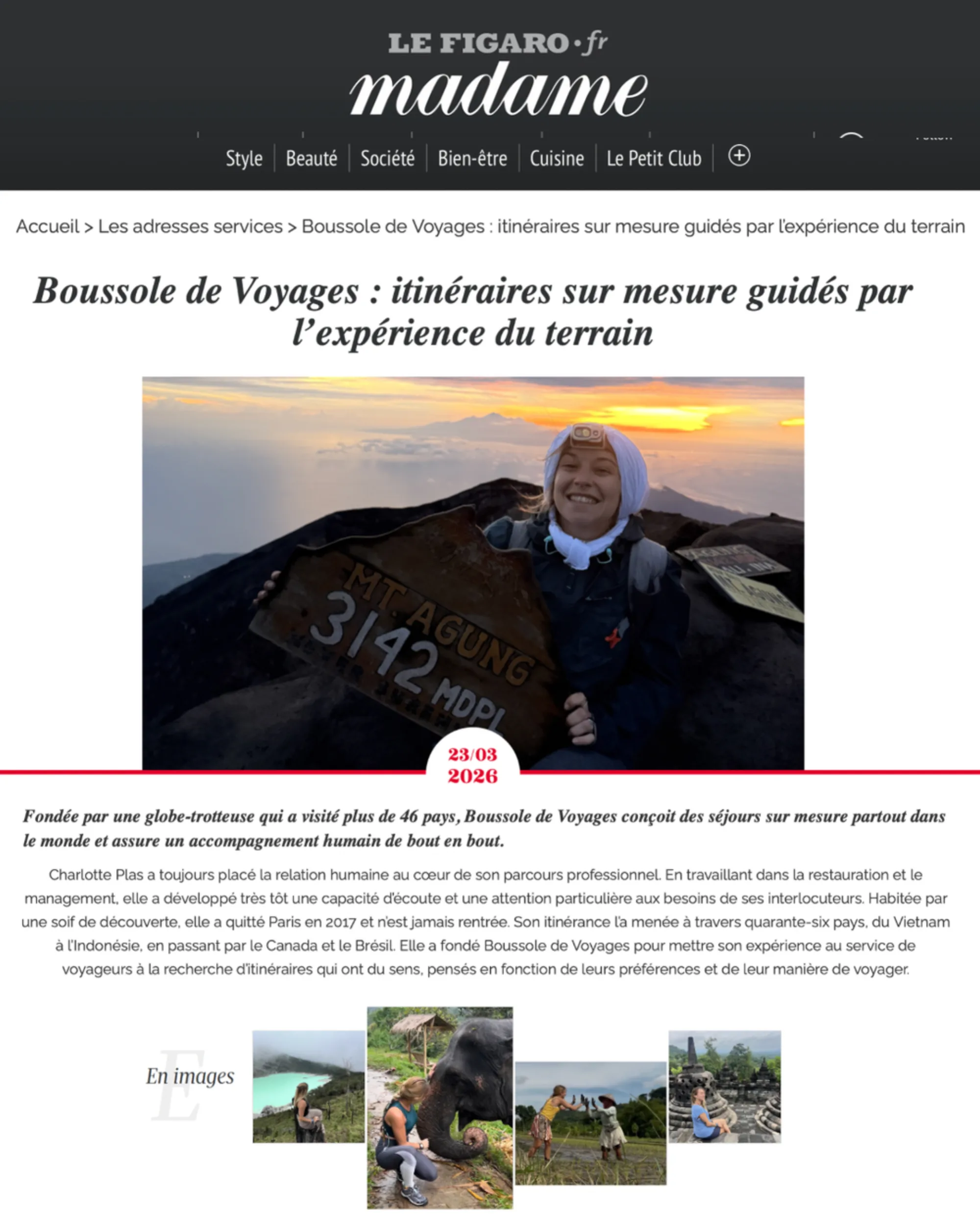 Article Madame Figaro sur Boussole de Voyages