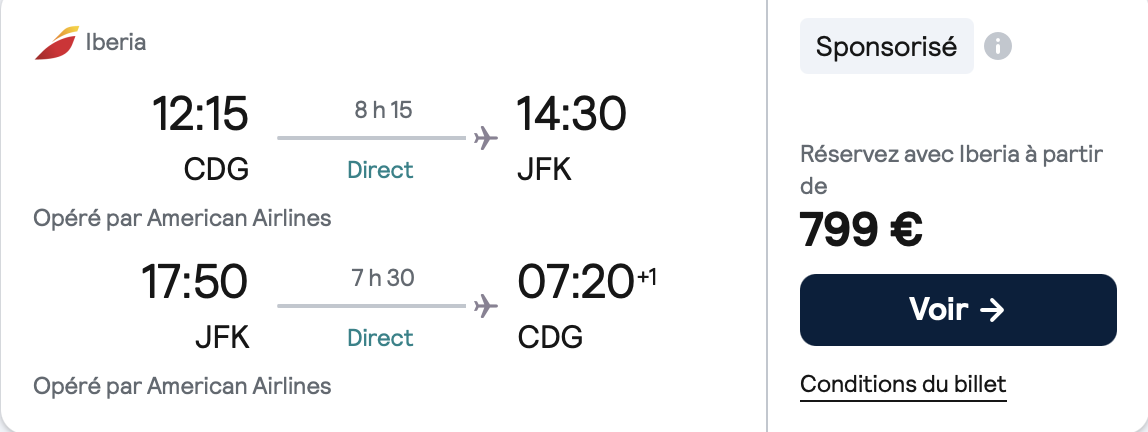 Paris → New York, comparaison JFK vs Newark